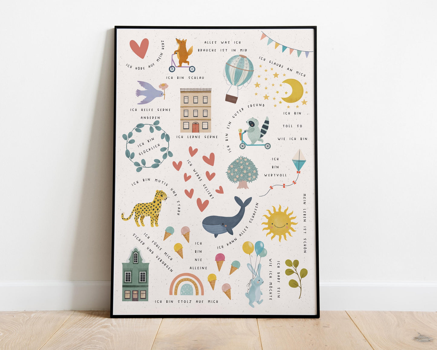 Kinderposter, Affirmationsposter, Poster mit Affirmationen, Ich bin Poster, Poster mit süßen Tieren, Poster mit Sprüchen für Kinder, Jungen, Mädchen, Kinderzimmer Deko, bestärkende Sprüche, Geschenkidee für Kinder, Enkelkinder