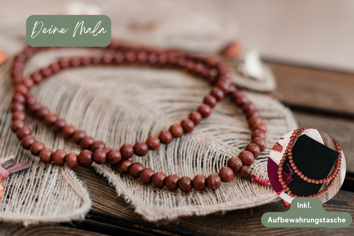 Mala Kette aus Nepal - Perfekt zur Mediation und als spiritueller Schmuck - Holz Perlen Gebetskette