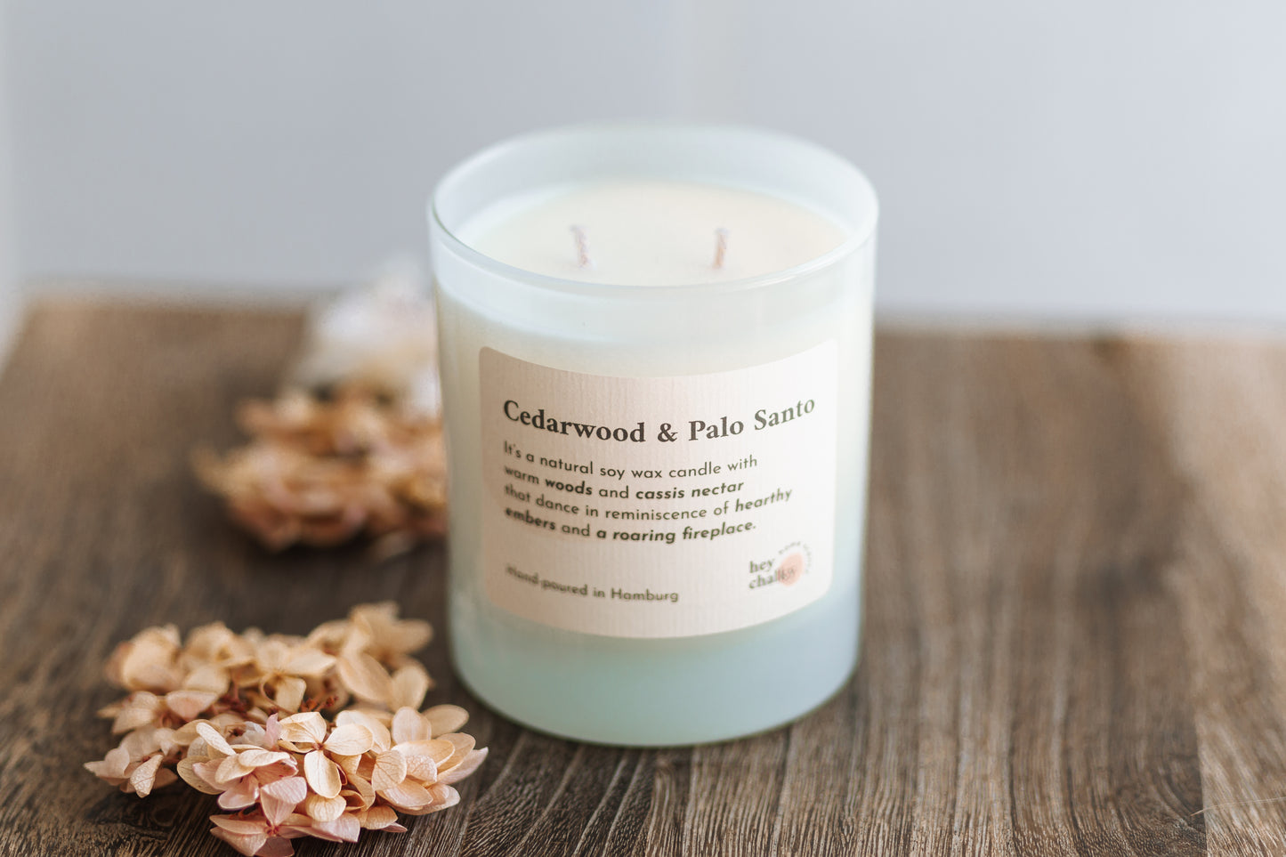 Duftkerze Zedernholz & Palo Santo - 220g Kerze mit Doppeldocht - Handgefertigt in Deutschland