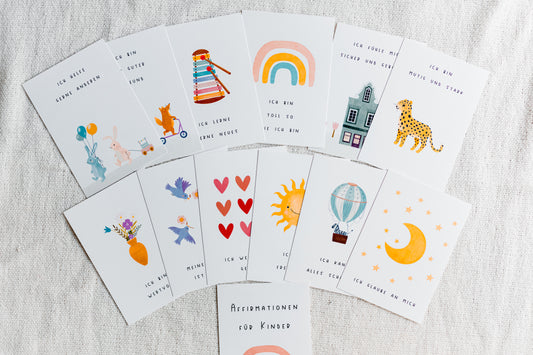 Affirmationskarten für Kinder - Set mit 12 DIN A6 Karten - Einfache Illustrationen & wundervolle Affirmationen für Kids
