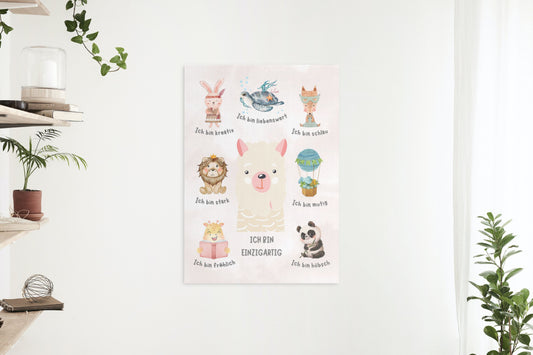 Affirmationsposter A3 für Kinder - Süßes Tier Poster mit Affirmationen - Positive Glaubenssätze mit Spaß integrieren