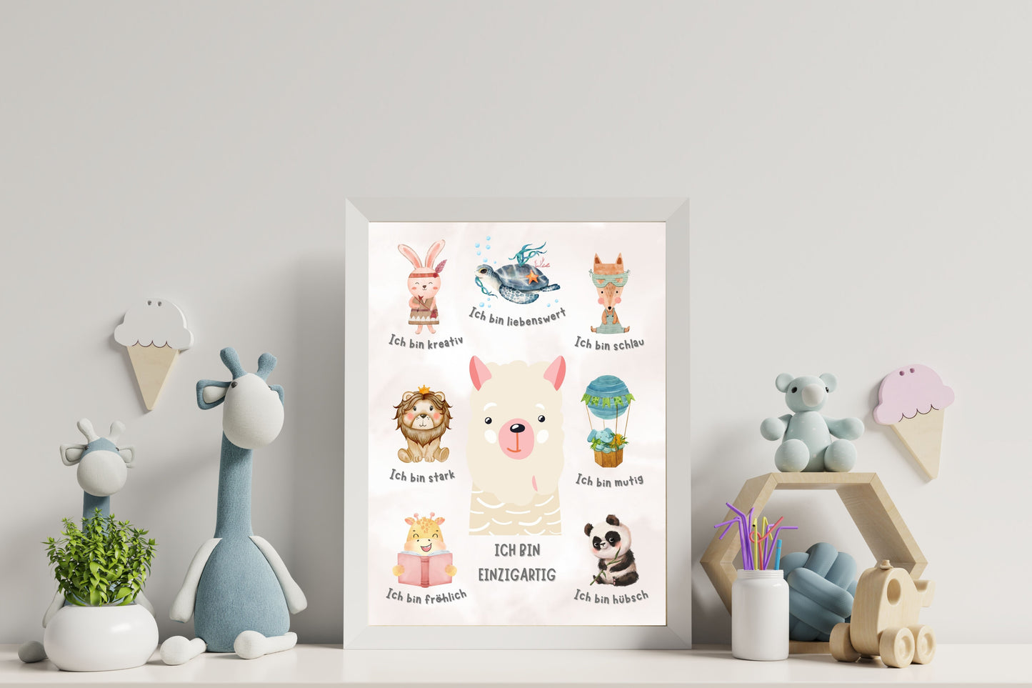 Affirmationsposter A4 - Tier Poster mit Affirmationen für Kinder - Positive Glaubenssätze mit Spaß integrieren